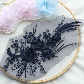 

Beaded Embroidered lace fabric Floral Lace Applique for cloth