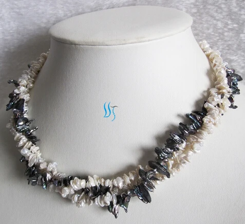 

huij 004093 4-7mm 3Row White Peacock Keshi Freshwater Pearl Necklace