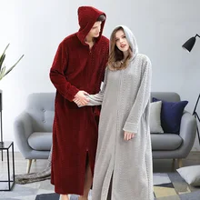 QWEEK/Новые Осенние пижамные комплекты с капюшоном для пары, большие размеры, домашняя одежда на молнии для влюбленных, модный кардиган, фланелевая одежда для сна, банные халаты