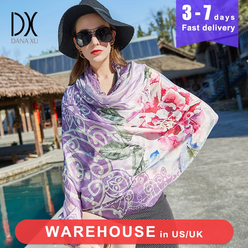 

100% Silk Scarf Luxury Brand Women 2018 New Design Beach Blanket Shawl Wear Hijab Bandana Foulard Face Shield Scarfs for Ladies