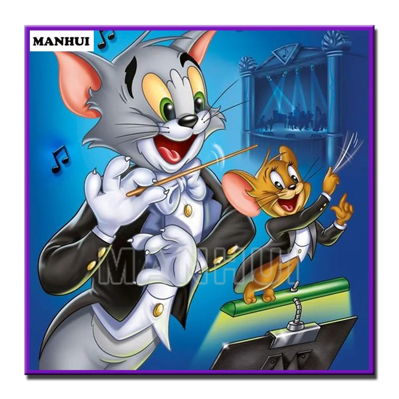 

5D DIY Full Drill Diamond Painting Cross Stitch Kit Mosaic Pattern Cartoon Cat & Mouse Gifts Diamond Embroidery Home Decor 271