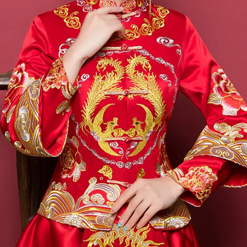 Традиционная китайская одежда для женщин дракон феникс восточные свадебные