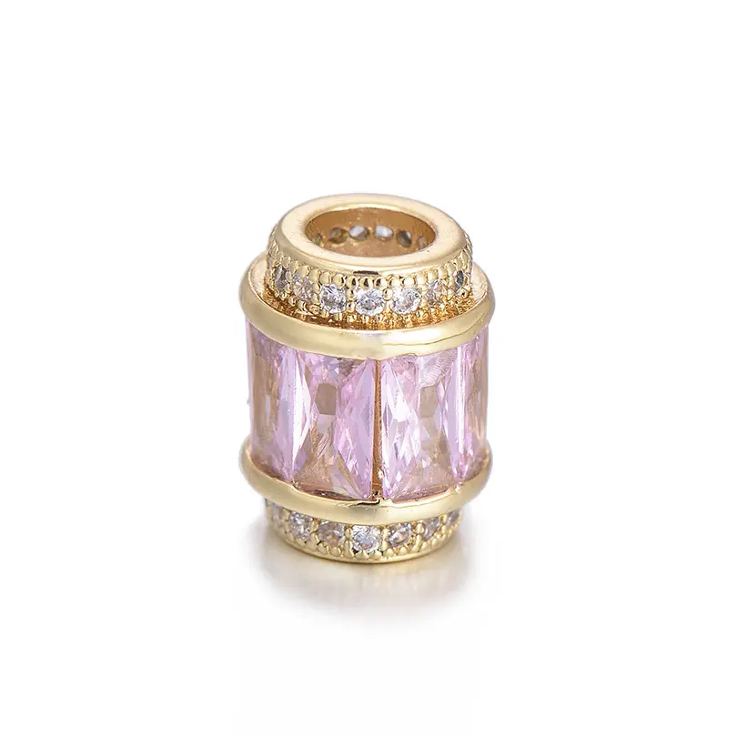 pink gold Pipitree Роскошный Розовый Красный Циркон зеленый с золотистыми вставками бисер браслет кулон большое отверстие микро Pave CZ Медь DIY Обворожительные украшения из бусин - Цвет: pink gold