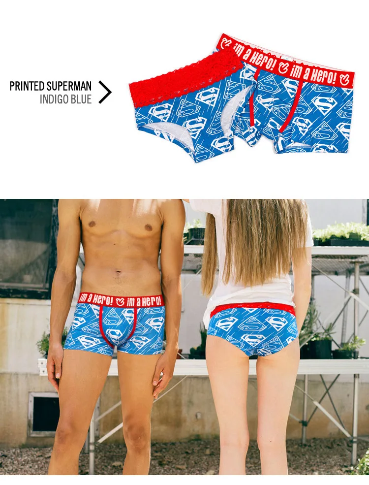 Man Boxers Sexy underpant Cotton Panties Shorts Cartoon Printing Superman Batman Lace Trim Women's Underwear Couple underwear