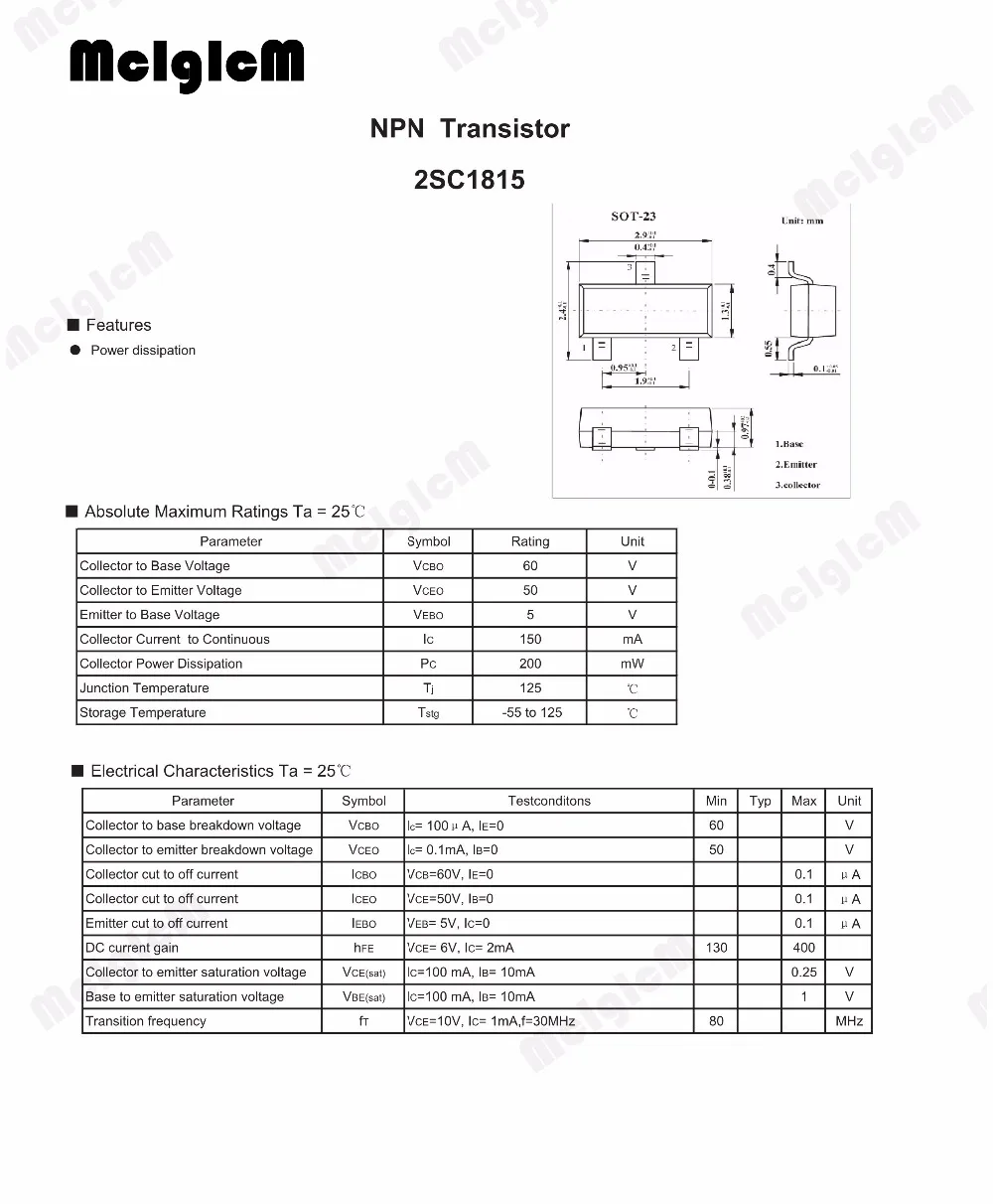 MCIGICM 2SC1815, 3000 шт с алюминиевой крышкой, 50В 0.15A 2sc1815 c1815 полупроводник NPN Epitaxail Тип