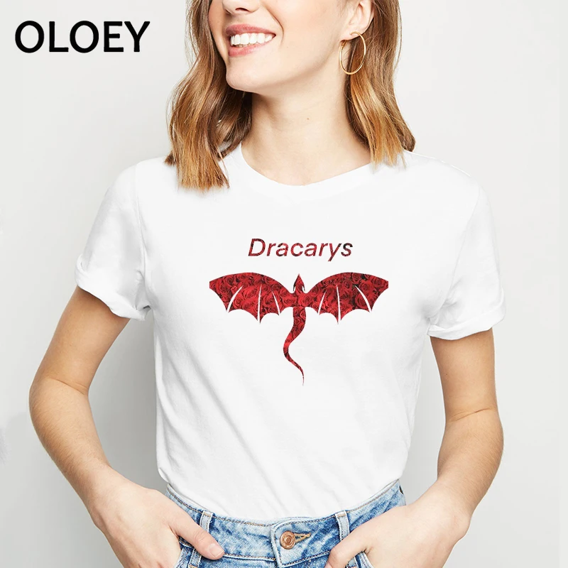 

Dracarys T shirt harajuku Vintage Women T-Shirts Daenerys Drogon Fire Print Clothing Mother of Dragon Camisetas Female Tops Tees