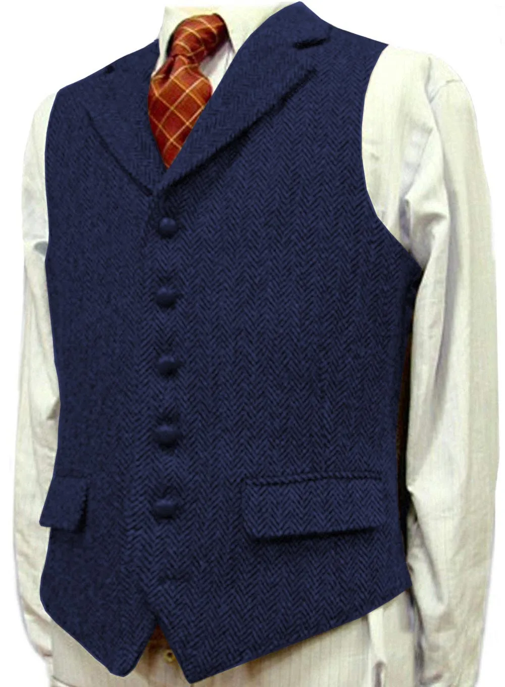 Мужской костюм жилет лацкан V образным вырезом шерсть елочка жилет Повседневный формальный бизнес Groomman для свадьбы зеленый/черный/коричневый/зеленый/серый - Цвет: royal blue