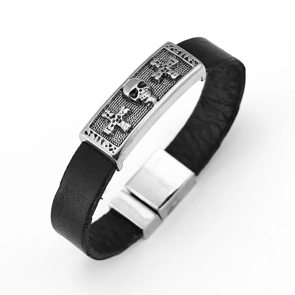 New Fashion Jewelry Men Bracelet Genuine Leather Antique Silver Charm