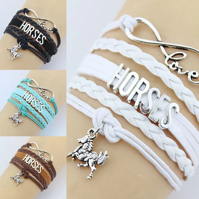 

LNRRABC New 4 Colors Women Charm Bracelets Man Charming Bracelets & Bangles Retro Horse Braided Bracelets Jewelry Gift