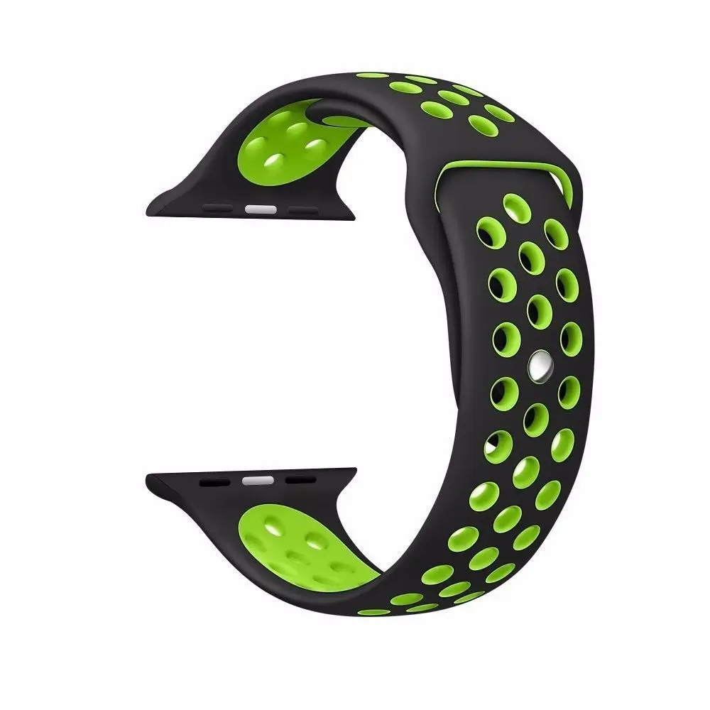 Black Green Сменный ремешок для наручных часов Apple Watch серии 1/2/3 двойной Цвета отверстие силиконовые спортивные Ремешки для наручных часов iWatch, 42 мм, 38 мм - Цвет ремешка: Black Green