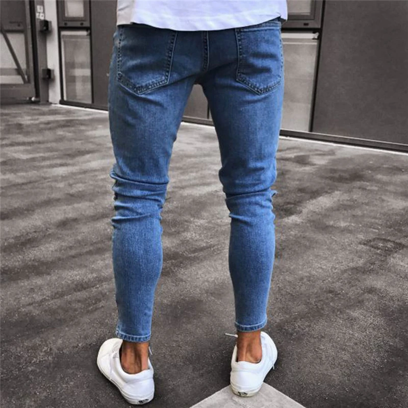 Мужские Модные Винтажные рваные джинсы, супероблегающие джинсы на молнии, джинсовые штаны с потертостями, штаны в готическом стиле с героями мультфильмов