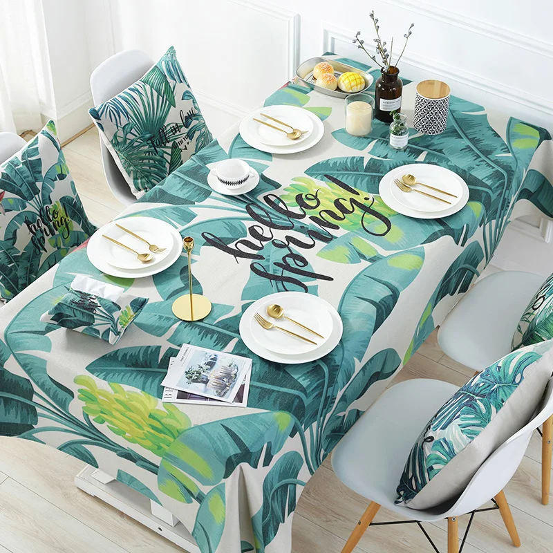 

Green leaves printed Rectangular Table Cloth Waterproof Fabric Tablecloth Easy to Clean Home Decoration for Table Covers
