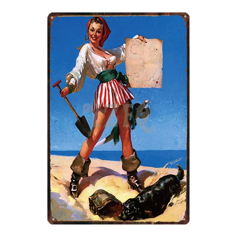 Pin Up Girl Оловянная металлическая табличка, металлическая винтажная настенная табличка для паба, кафе, магазина, домашний художественный декор, железный плакат, Куадрос, DU-2619 - Цвет: DU2624