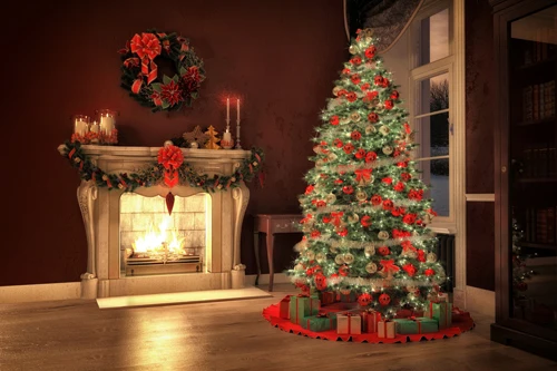 HUAYI Christmas tree&fire place photography newborn backdrop Christmas retro background XT4699
