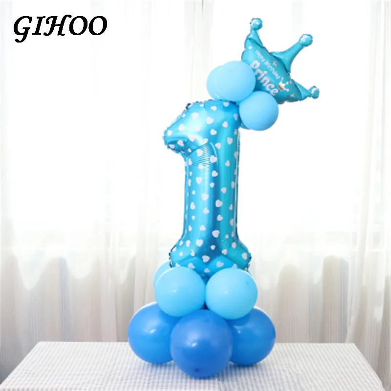 GIHOO 1 комплект, воздушные шары на день рождения, голубые, розовые, с цифрами, фольгированные шары на 1, 2, 3, 4, 5, 6, 7, 8, 9 лет, украшения на день рождения, Детские шары - Цвет: 1