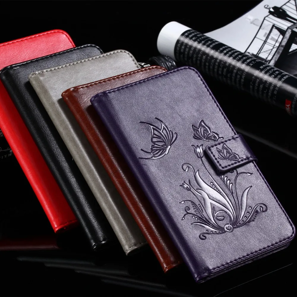 

GUCOON Embossed PU Leather Case for Kruger&Matz Flow 5+ KM0447 5.7inch Eiffel Tower Flowers Butterfly Flip Wallet Cover