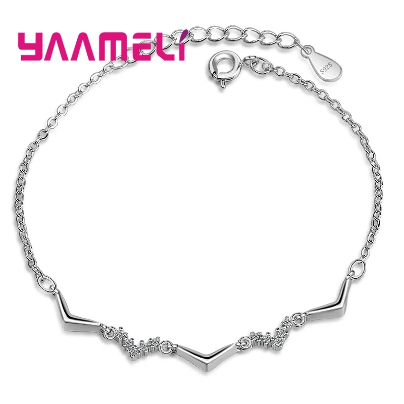 

Factory Price Top Quality Girls Fashion Bracelets 925 Sterling Silver Shiny Crystals Jewelry Wristband Free Shipping