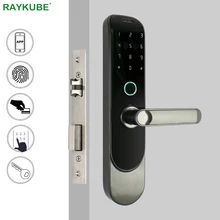 RAYKUBE DIY биометрический дверной замок отпечатков пальцев цифровая смарт-карта Bluetooth мобильный телефон приложение ригель без ключа врезной замок R-FG4