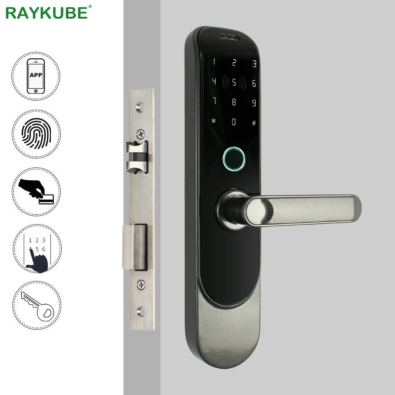 RAYKUBE DIY Biometric Fingerprint Door Lock Digital Smart Card Bluetooth Mobile Phone APP Keyless D