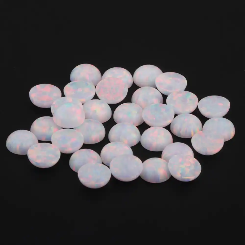 Opals Cut in Idar-Oberstein, Germany, Synthetic Opal Cabs Round - 2 Opal Cabochons for Opal Jewellery Synthetic Opal White Opal 10 mm