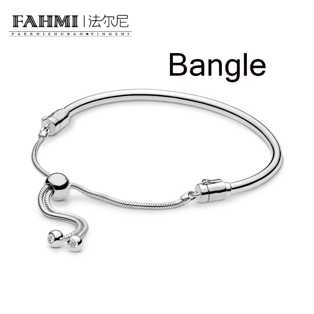 

FAHMI 100% 925 Sterling Silver New 2019 Spring 597953CZ Moments Sliding Bangle Adjustable Size DIY Beaded Charm Gift