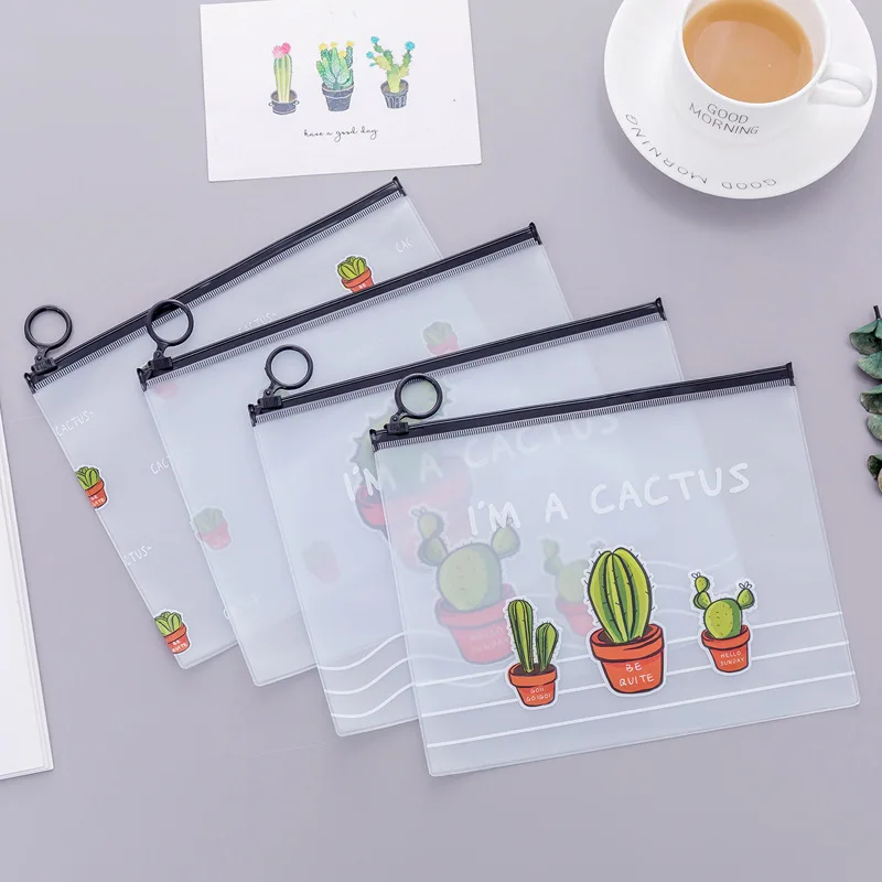 

Cactus Zipper Transparent PVC A5 File Folder Document Filing Bag Traveler's Diary Accessory Tickets Cards Storage Bag