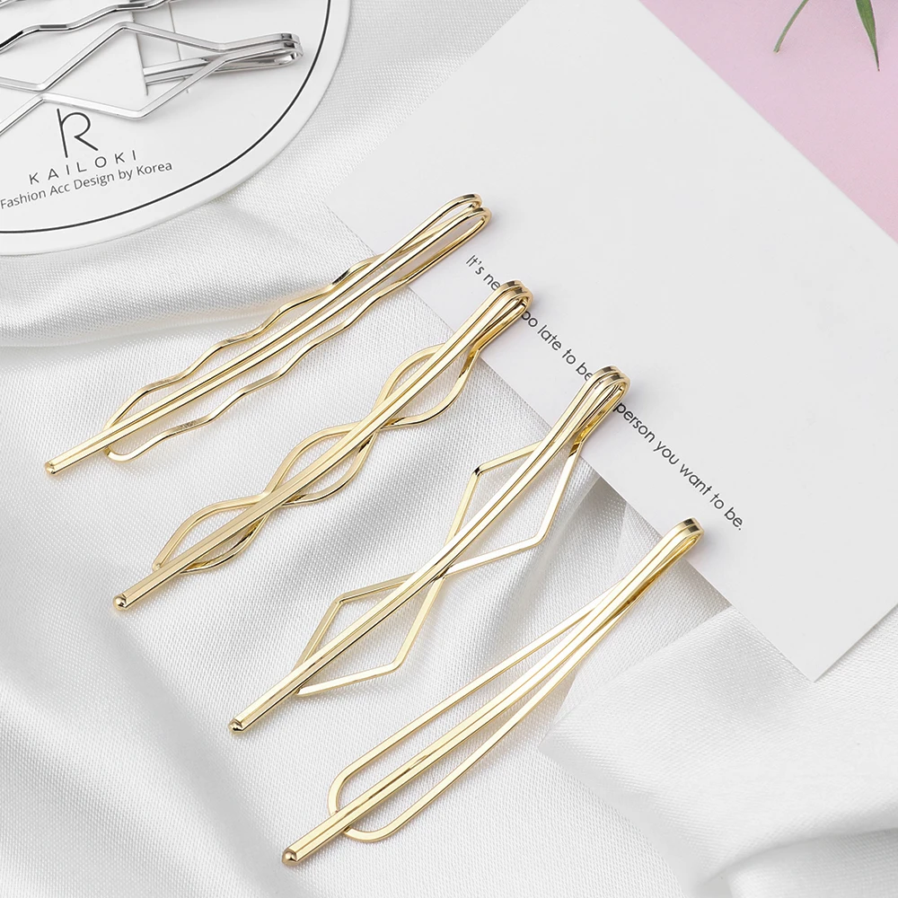 

New Fashion! 2/4Pcs/set Korea Simple Metal Hair Clips for Women Geometric Rhombus Gold Silver Color Hairpins Hair Accessories