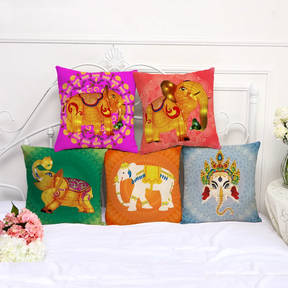 Decorative Pillow Case India Elephant Painting Pillowcase 17.5 Inches