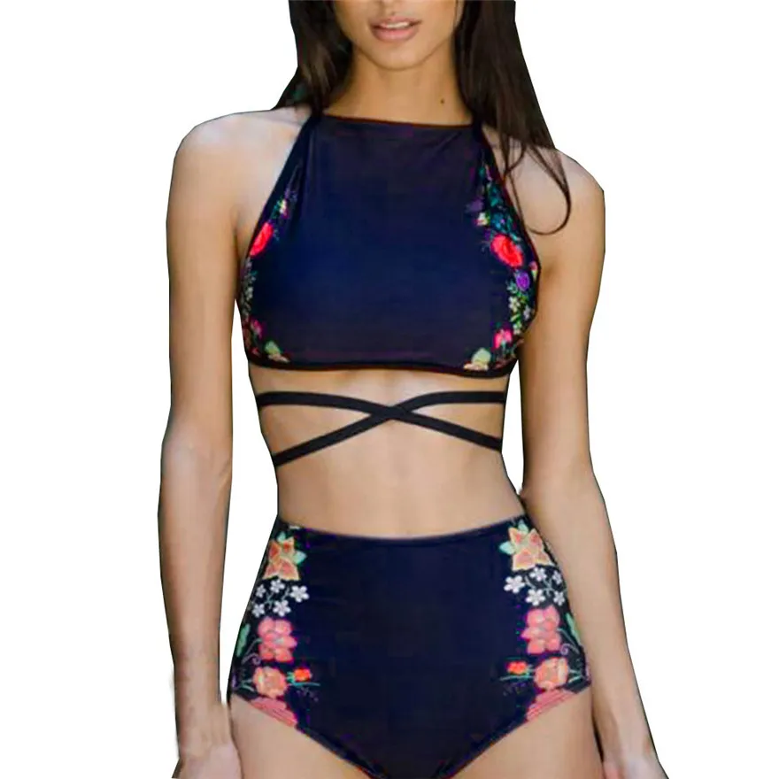 

Women Bikini Set Bandage Swimwear 2 pieces Push-Up Padded Geometric floral Print Bra Chest Padded Swimsuit #1224 A#487