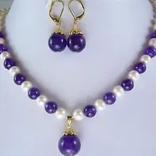 Благородство женщина красивая 7-8 мм белый жемчуг Gem Цепочки и ожерелья серьги setss серебро-ювелирные изделия