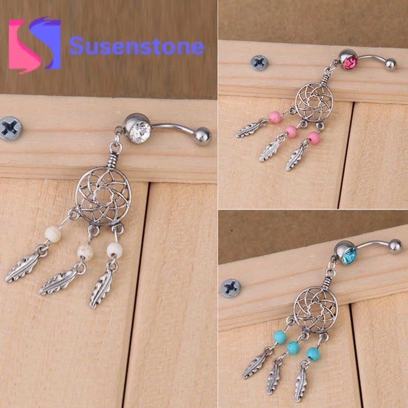 Модный кристалл Ловец снов болтаются пупка Кольца Бар хирургический пирсинг сексуальные украшения для тела женские пупка пирсинг