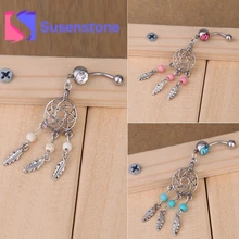 Модный кристалл Ловец снов болтаются пупка Кольца Бар хирургический пирсинг сексуальные украшения для тела женские пупка пирсинг