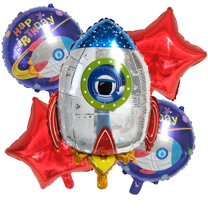 5 шт./компл. мультфильм ракета Фольга набор воздушных шариков с 32 дюйма Красного синего цвета, с изображением ракеты, воздушные шары День рождения украшения детского дня рождения, воздушные шары, принадлежности для - Цвет: Красный