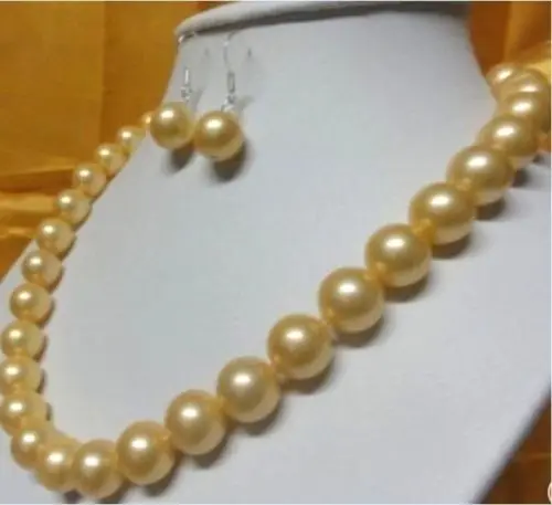 

Free Shipping >>>> 18'10-11mm AAA perfect south sea Gold color pearls Necklace 14K + FREE EARRING