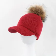 Женские хлопковые шапки-бини шапки 15 см мех енота помпон шапка женская зимняя теплая шапка модный головной убор LF4083