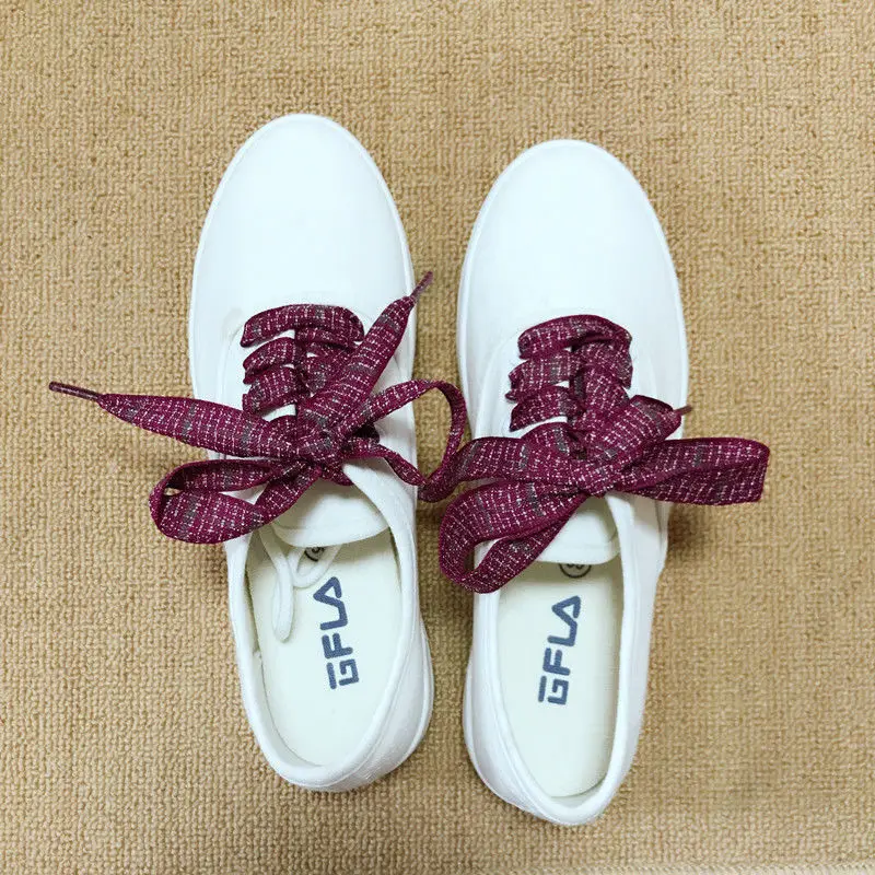 

120cm/47" Long of Flat Fashion Checkered Ribbon Shoelaces British Style Plaid Shoe Laces 1.6cm Wide Women Linen Laces Shoeslace