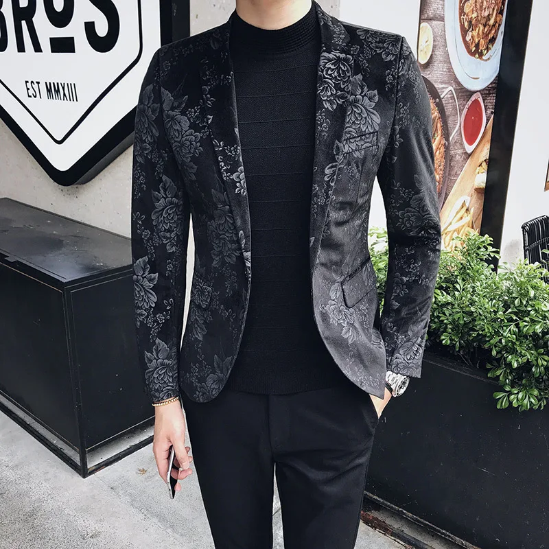 

Floral Stylish Blazers For Men Slim Fit Mens Blazer Pattern Printed Blaser Homens Mens Blazer Personality Jacket Black Blue 3xl