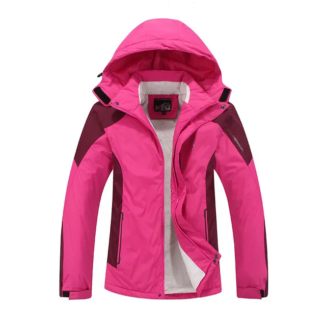 Женская лыжная куртка размера плюс, Женская утолщенная Лыжная куртка из флиса, водонепроницаемая куртка для походов и сноуборда, зимняя куртка - Цвет: Rose