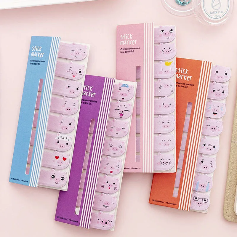 

4Pcs Kawaii Pig Emoji Sticky Notes Cute Memo Pad Animal Index Bookmark Stickers Creative Student School Office Page Flag Notepad