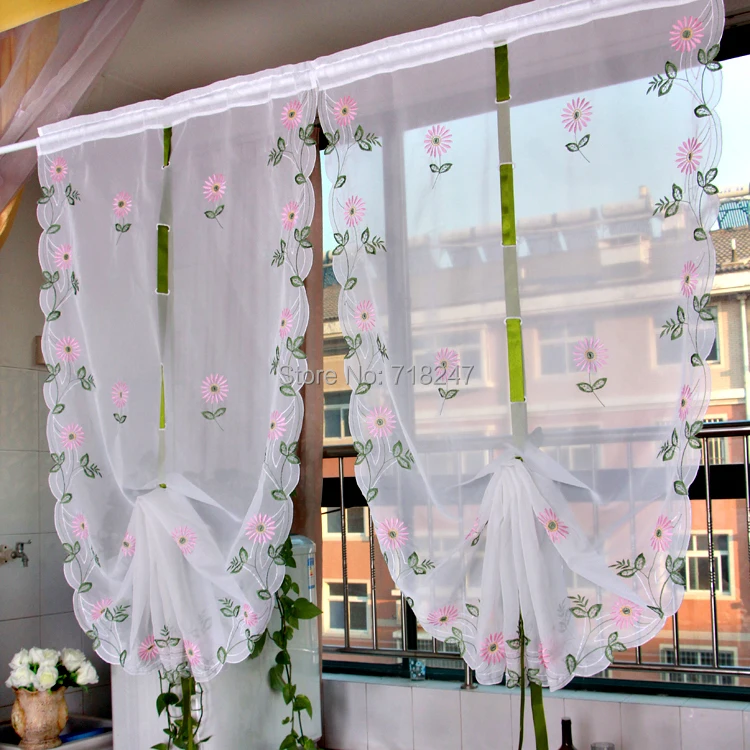 vezon Sale Elegant Embroidery Daisy Ballon Curtain Ready Made Floral