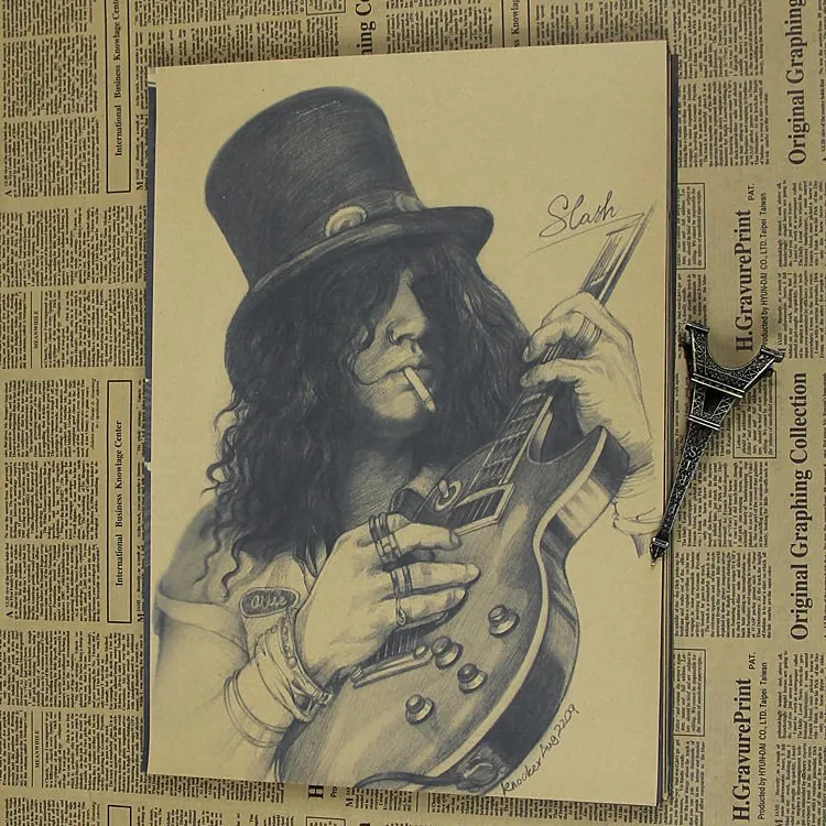 Белый Guns N плакат с розами ВИНТАЖНЫЙ ПЛАКАТ Slash рок-гитарист живопись Мастер ретро плакат Поющая звезда Плакат домашний декор - Цвет: Белый