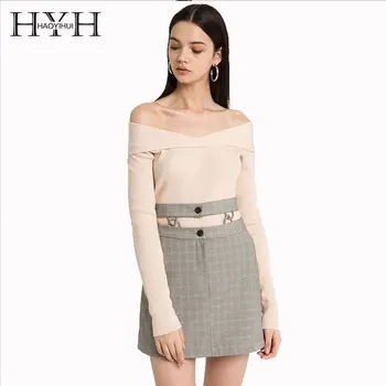 

HYH HAOYIHUI Lady Off Shoulder Slim Bottoming Autumn Woman Knitting Pullovers Sweater Streetwear Sexy Jumpers 2018 New Arrival