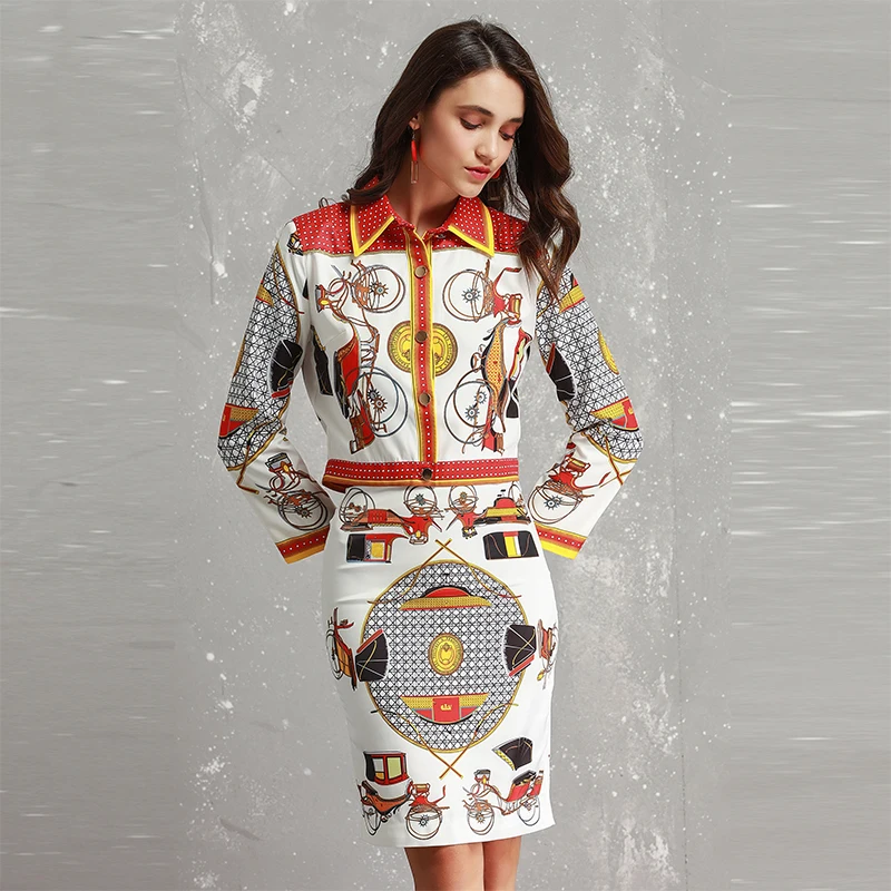 Assez Manches Jupes Mince down Automne Ensembles Costumes Collar Imprimer Shirts Haute Qualité 2 2018 Mode Femmes Turn Complet Pièces z4xCwqTPwa