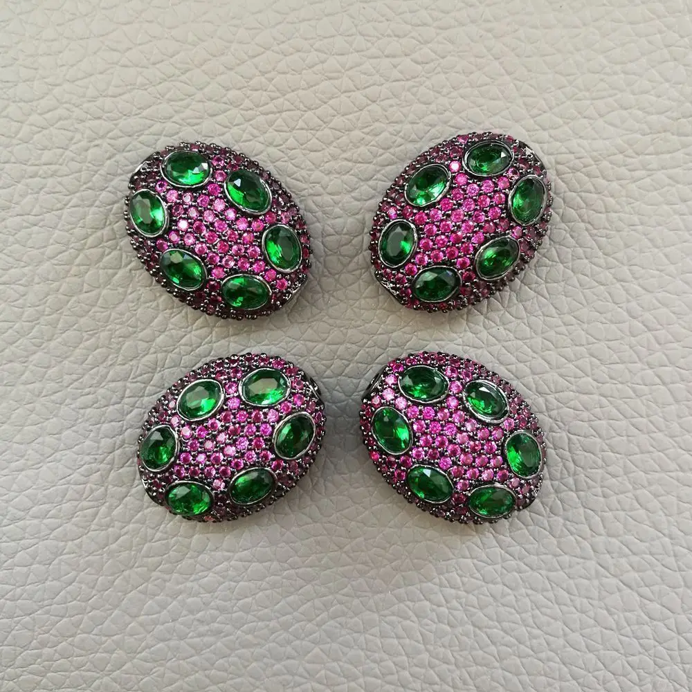 

CN093 1 Pc 15x19mm Green Fuchsia CZ Micro Pave Gunmetal Plated Jewelry Beads