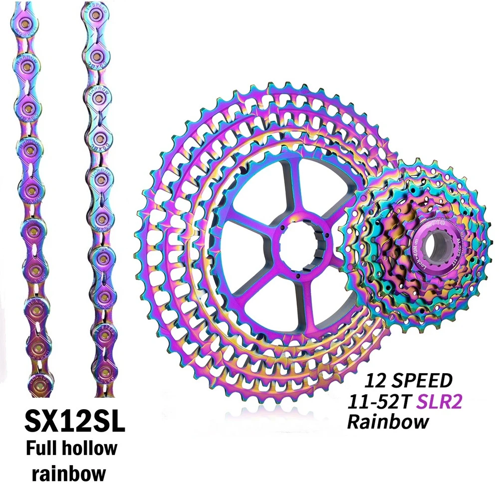 MTB 12 скоростей велосипед группа набор радуга 11-52 т SLR2 CNC кассета велосипед Звездочка свободного хода SX12 SLR цепь цветов радуги велосипед группа набор