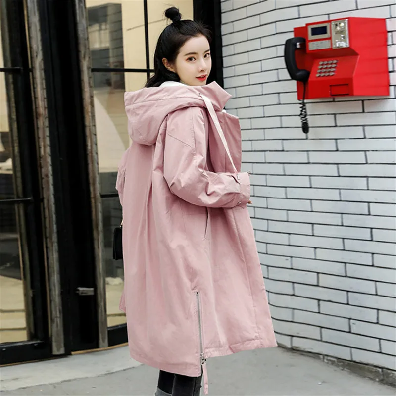 Однотонные бархатные парки, Женское зимнее пальто, длинная новая хлопковая одежда, свободный стиль BF, теплая однотонная куртка MZ3217 - Цвет: Розовый
