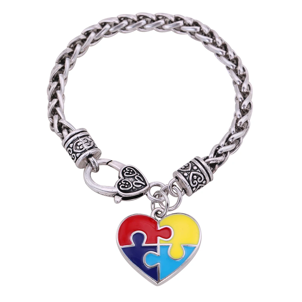 

Skyrim Enamel Autism Awareness Puzzle Piece Heart Shape Charm Bracelets Talisman DIY Jewelry Bangle For Man Women Bracelet Gift