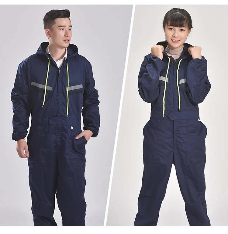 Men Women Coveralls Long Sleeve Hooded Reflective strip Overalls Auto Repair Engineering Spray Paint Workwear Working Uniforms (16)