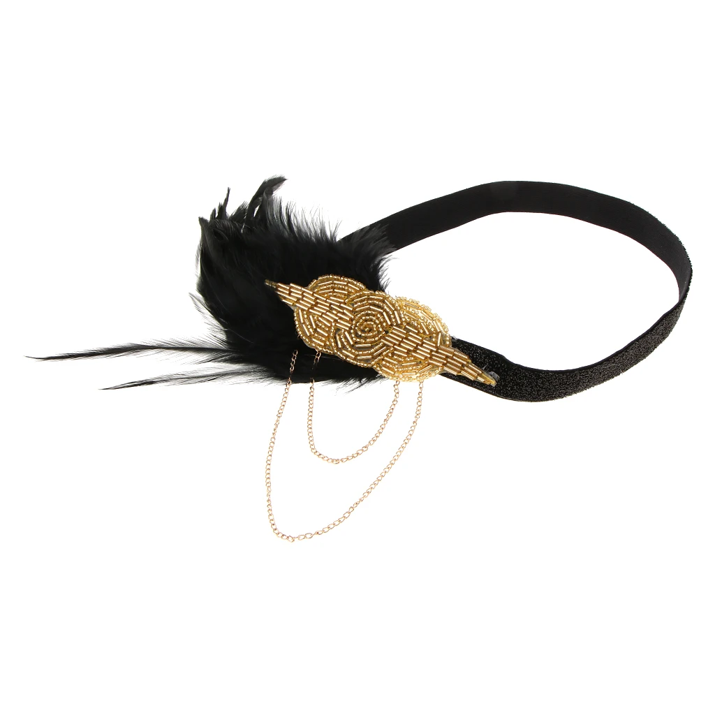 Vintage 1920s Headpiece Feather Tassel Flapper Headband Great Gatsby Headdress Party Prom Hair Accessories
