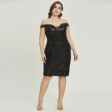 Tanpell off the shoulder cocktail dress sexy black sequins knee length sheath gown cheap lady party formal short cocktail dress